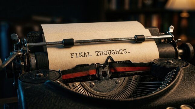 Close-up of a vintage typewriter with the text 'Final Thoughts' on a white sheet of paper.