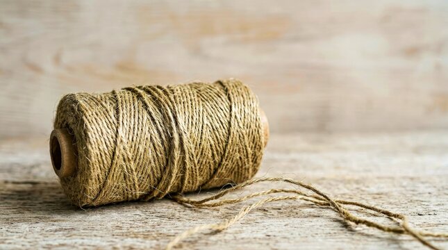 Rustic Jute Twine Roll on Wooden Surface &ndash; Crafting and Branding Photography Jute Twine Twine Rope Natural Fiber