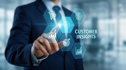 Obraz premium A business professional interacting with a customer insights interface for data analysis.