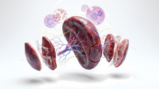 Exploded View Of Human Spleen With Blood Cells.