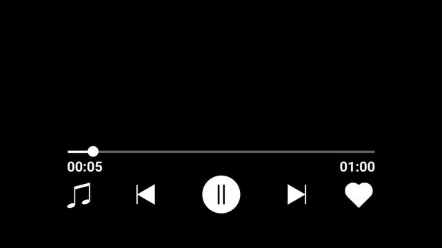 Audio music timeline, One minute music player animation multimedia concept. 4k alpha channel. 