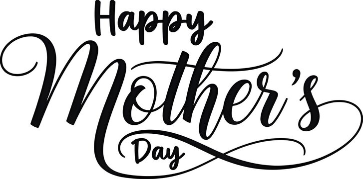 Handwritten Happy Mother's Day calligraphy banner in elegant black script on white background for greeting cards and gifts
