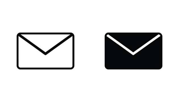 Email envelope icon set displaying message communication symbols in both clean line art and bold solid black styles for contact and mail interfaces