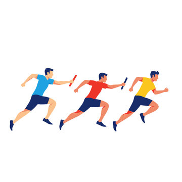 Athletes Running Relay Race with Batons, Competition, Sprinting, Sports Teamwork