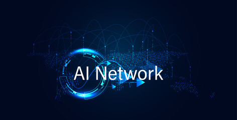 AI network vector concept with world map and digital connecting lines. Global artificial intelligence and communication network. © Tex vector