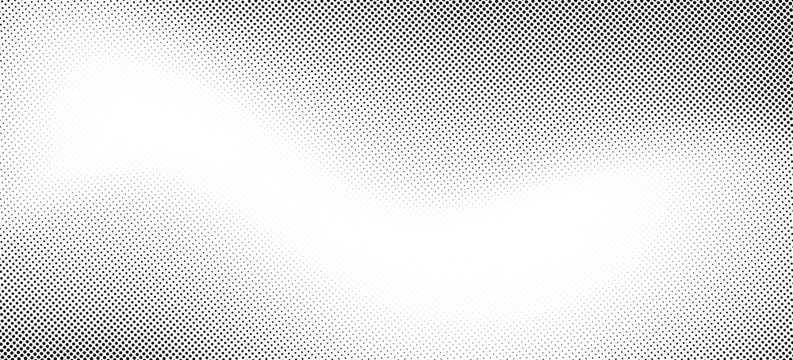 Grunge halftone gradient background. Faded grit noise texture. White and black sand wallpaper. Retro pixelated backdrop. Anime or manga style comic overlay. Vector graphic design textured template
