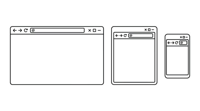 Web browser interface scalable collection in linear stroke, desktop window, tablet, smartphone, and internet navigation