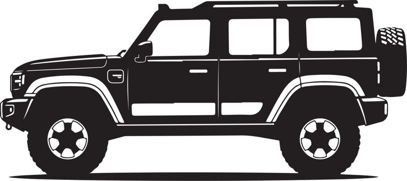 Vector SUV, off-road vehicle, car silhouette, automotive icon, black illustration