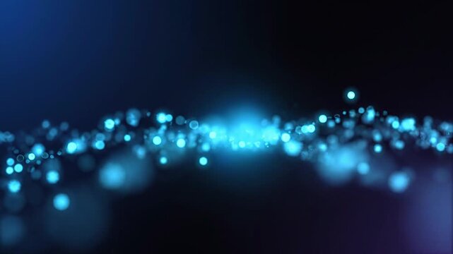 Glowing blue abstract background featuring bright bokeh circles and blurred light art made from electron art
