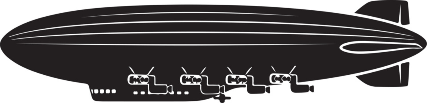 Black blimp airship, vector zeppelin illustration, aircraft silhouette, air travel icon