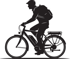 Naklejka premium Black bicycle rider silhouette, urban cyclist icon, bike commuter graphic, city transportation symbol