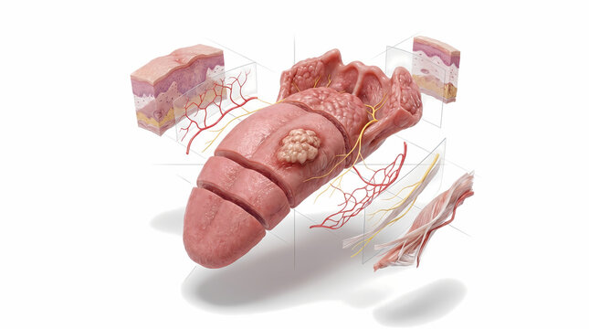 Tongue Anatomy With Oral Cancer Lesion and Tissue Cross-Sections