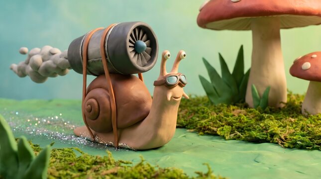 Snail Character with Jet Engine Backpack for Innovation Speed Concept