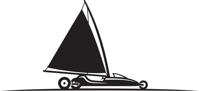 Sailing car, vector sail car, black and white, transportation icon, minimalist design