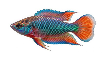 Fototapeta premium Vibrant multicolored fish with iridescent scales on white background