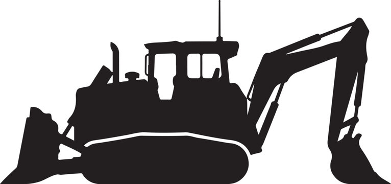 Black silhouette excavator, heavy machinery icon, construction equipment, digger symbol
