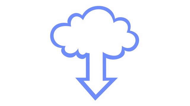 Integrated cloud download icon with downward arrow outline isolated on the alpha channel. Minimalist cloud computing symbol for data retrieval and downloading element concept.
