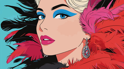 Naklejka premium Glamorous Retro Burlesque Performer Portrait Art