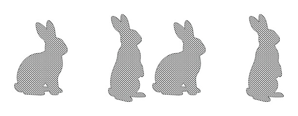 Minimalist rabbit silhouette set, grey bunny vector icons in sitting and standing poses, 4 animal elements for Easter and nature design projects © Jemie