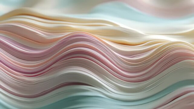 Soft pastel abstract waves with flowing layered texture in teal pink and yellow for background design