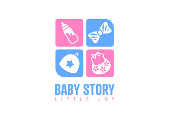 Fototapeta premium Baby story logo template cute newborn icons pastel nursery branding vector baby shower maternity design