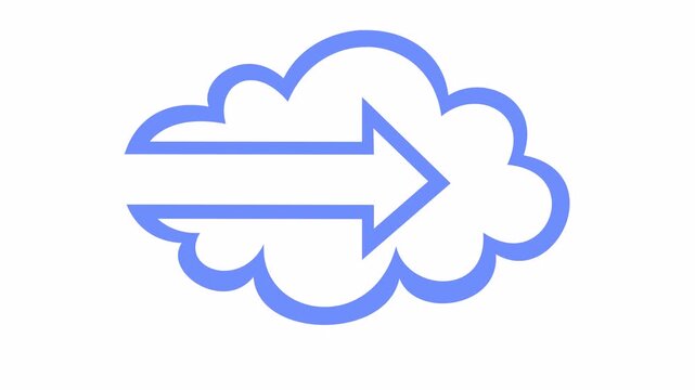 Integrated cloud icon with arrow pointing right for data input on the alpha channel. Minimalist cloud computing outline for data migration and processing symbol.