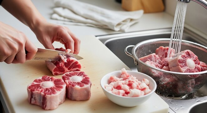Chef preparing raw meat