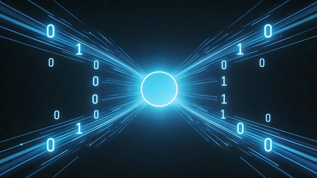 Digital binary code and glowing circle