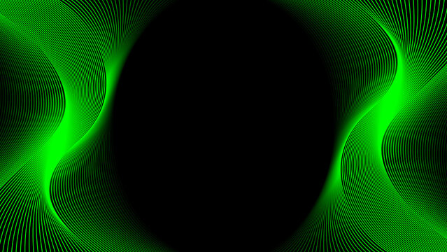 Abstract Futuristic Digital Technology Wave Background with Green Glowing Lines on Black. Design for Background, Backdrop, Wallpaper, Template, Poster, Banner, Presentation, Website.