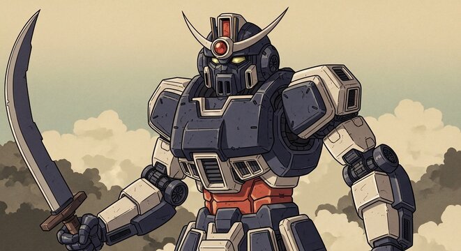 Anime robot samurai illustration
