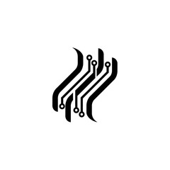 Obraz premium Abstract digital circuit lines with connection points. Modern technology, data network, electronic communication vector graphic design.