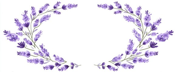 Naklejka premium Elegant circular decorative frame with lavender florals evokes joy for anniversaries and bridal showers.