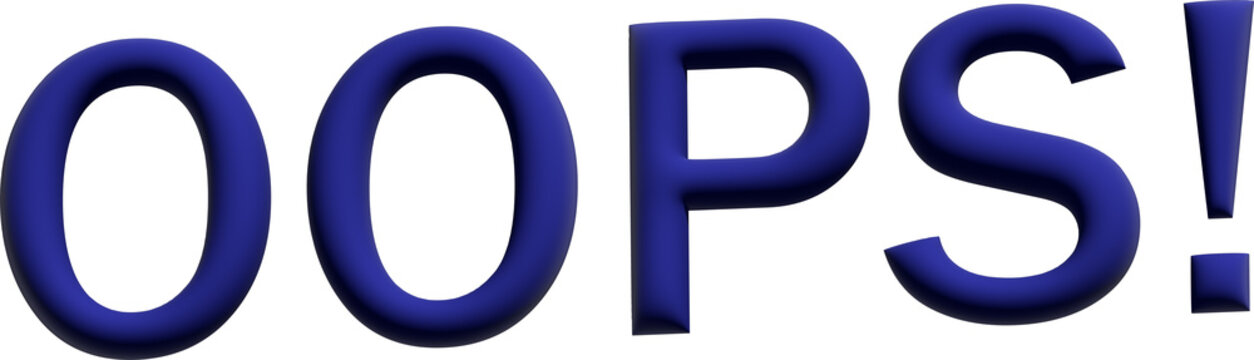 Blue 3D OOPS! text with a exclamation mark, a simple and bold typographic design, perfect for error messages, website feedback, or creative projects