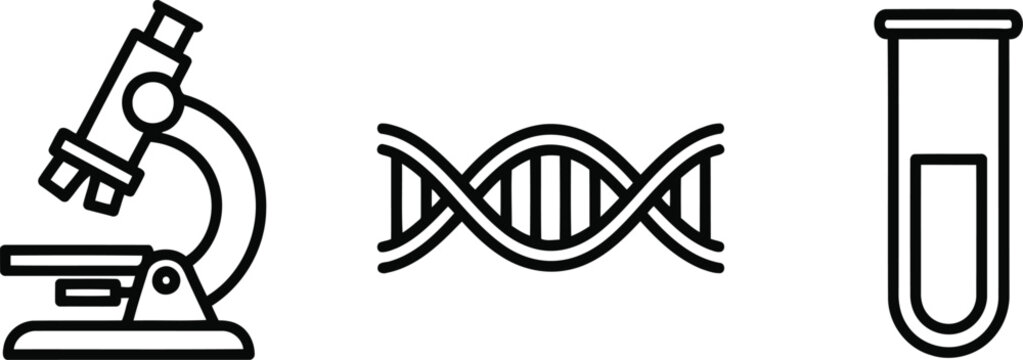 Vector of Laboratory microscope dna helix strand and test tube icon for scientific research and medical analysis