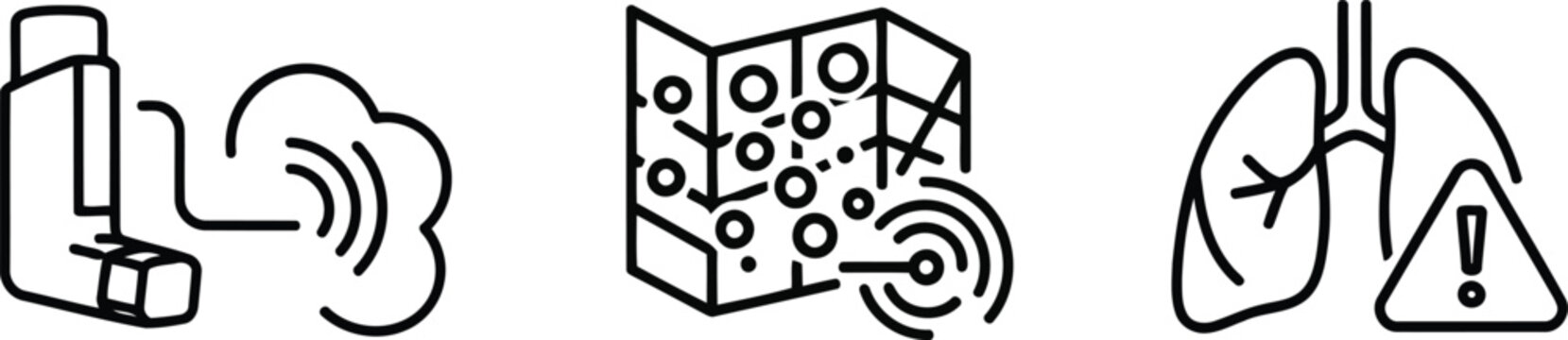 Vector of Asthma inhaler icon virus cell structure and lungs warning symbol for respiratory health and medical safety
