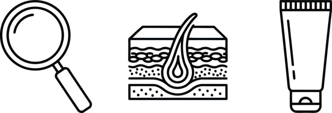 Vector of Magnifying glass skin layer structure and medical ointment cream tube for dermatology and skin care