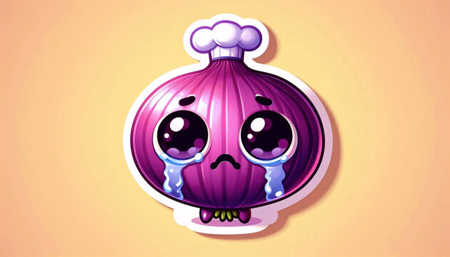 A cute kawaii sticker of a crying onion, Ai generated image
