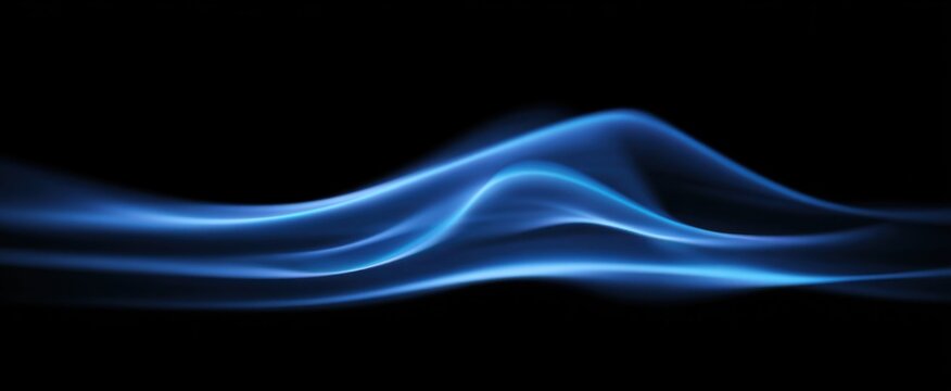 A bright blue flame dances swiftly with smooth curves on a dark background.