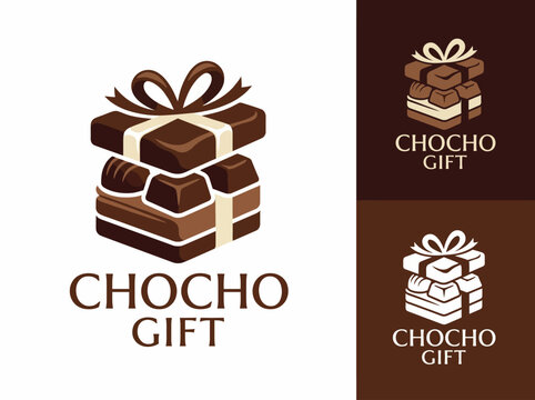 This logo features a chocolate-themed gift box design, emphasizing a playful aesthetic with a brown color palette and elegant ribbon, perfect for a gift brand.
