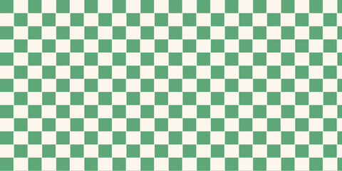 Seamless abstract monochrome set of large and small checkerboard pattern on a light background, green checkered pattern set, simple hand drawn illustration, flat style