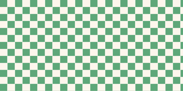Seamless abstract monochrome set of large and small checkerboard pattern on a light background, green checkered pattern set, simple hand drawn illustration, flat style
