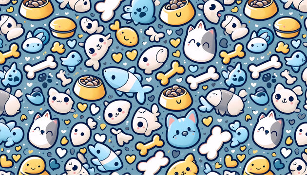 A kawaii animal paw and bone pattern for pet products, Ai generated image