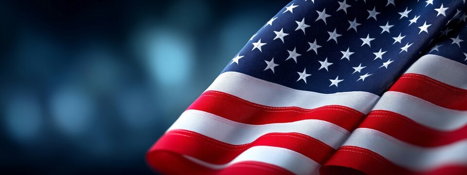 USA flag close-up with red, white, and blue colors