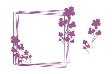 A purple rectangular frame is adorned with delicate, abstract floral clusters in its corners. © okskukuruza