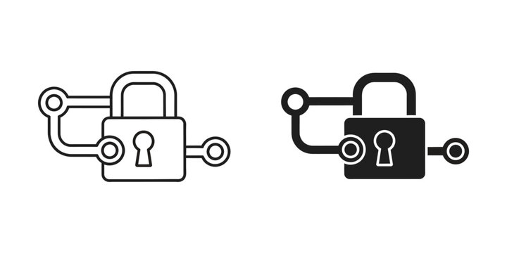 Comparison of open and closed lockpad circuit board symbols in black and white