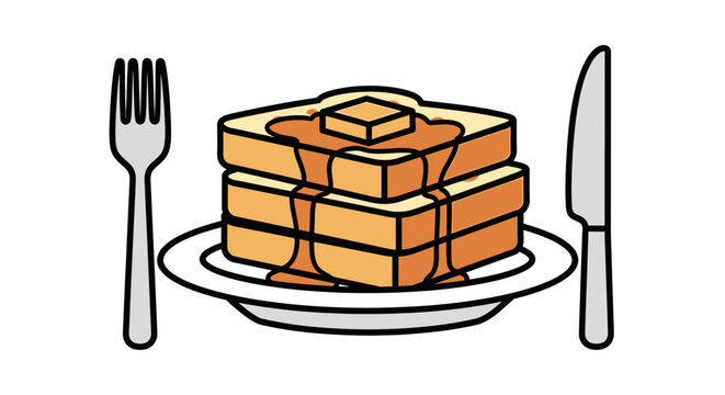 Stack of French toast with butter and syrup vector illustration