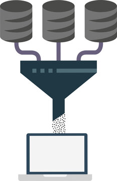 Data filtering process visually represents information refinement from multiple sources into usable output.