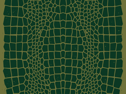 Dark Green Crocodile Skin Pattern Background, Abstract Reptile Scale Texture Illustration