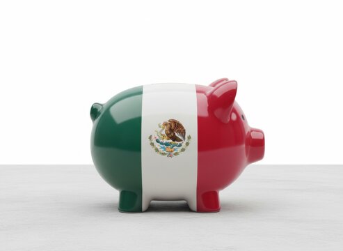 Ceramic piggy bank painted with the mexican national flag