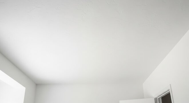Expansive white plaster ceiling with subtle texture and soft lighting, representing clean architectural space.